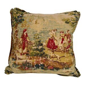 Bosporus Toile 20'' Decorative Throw Feather Pillow Pleated Corner Red Gold Grn